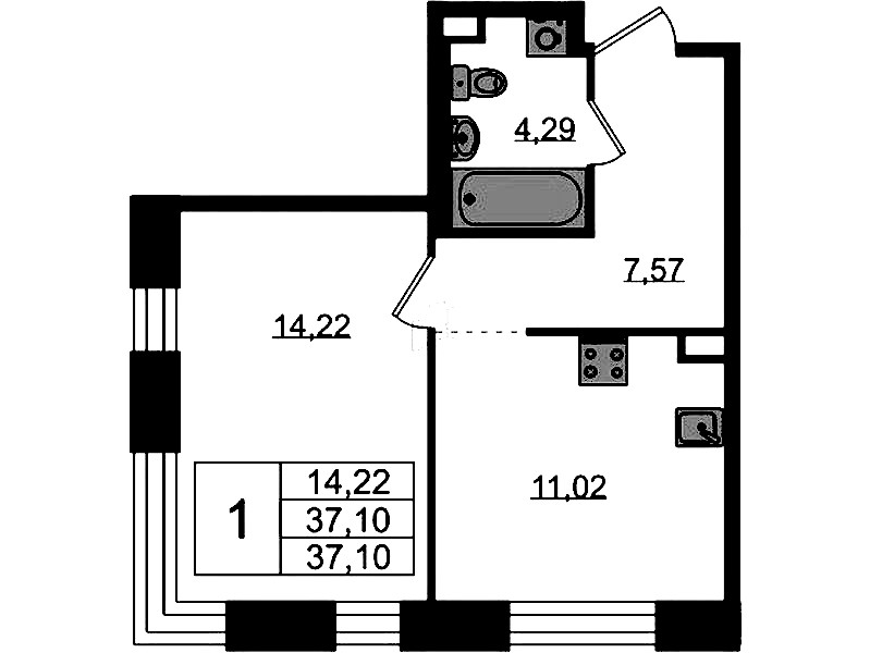 1-комнатная квартира 37.1 м², 2/5 эт., ЖК «Plus Пулковский»